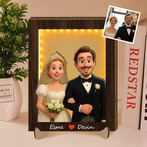 Personalized 3d Wooden Cartooned Light Wall Art, Custom Cartoon Portrait, Wood Home Decor, Night Light Gifts, Valentine's Day Gifts, Birthday Gifts, Anniversary Gifts,
