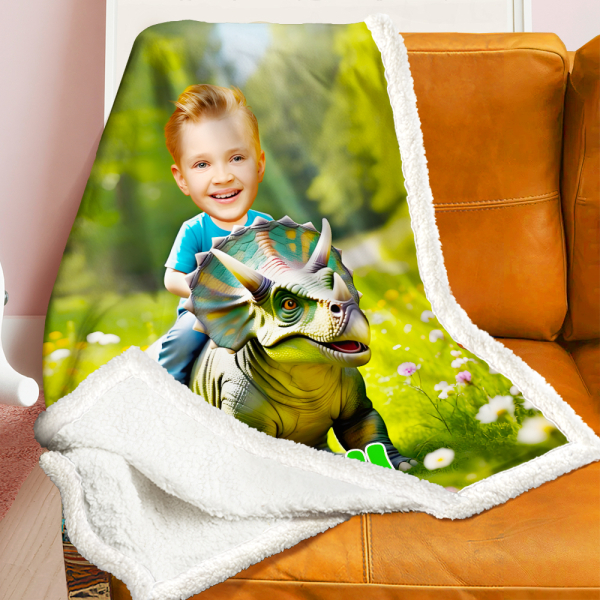 Custom Rainforest Dinosaur Blankets Personalized Boy Riding Triceratops Dinosaur Blanket Gift For Boys-mekesllser-dinosaur blanket,Mekesllser,For Kids,IP,Home&Living,Blanket,For Boys,Dinosaur,Kid's Animal Theme,Blanket for Boys,Autumn Sale,Children's Daily Style