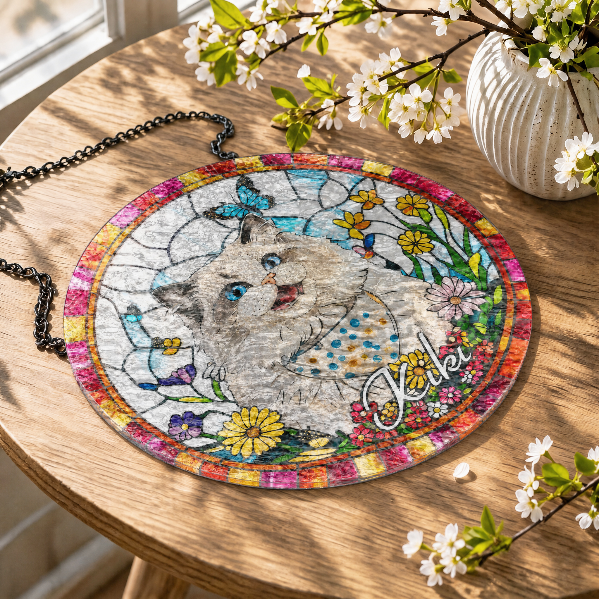Custom Window Hanging Suncatcher – Personalized Stained Glass Style Decor For Home, Ideal Personalized Gift For Pet Lover To Cherish, Ragdoll Cat