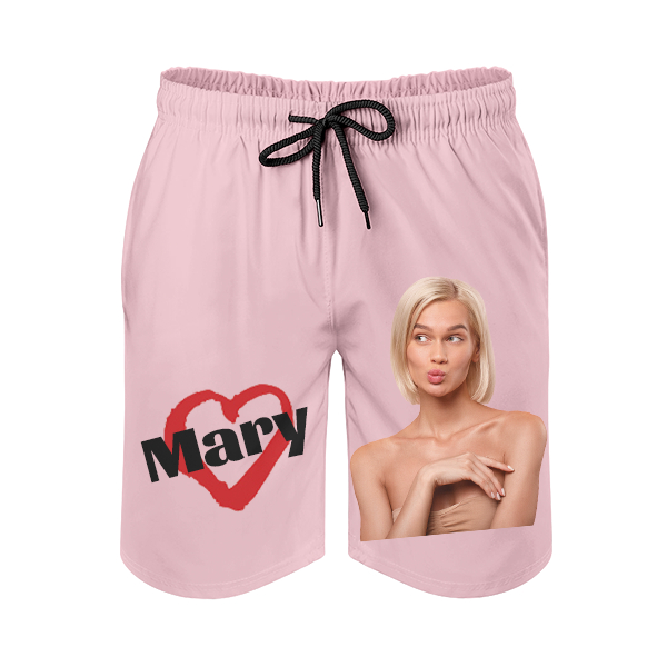 Custom Heart Mens‘ Shorts Personalized Photo Name Hawaiian Beach Shorts Gift For Him For Husband-mekesllser-Swimwear,Mekesllser,Red Heart,Summer Sale,Swimwear For Men,For Men,Hawaiian Shorts