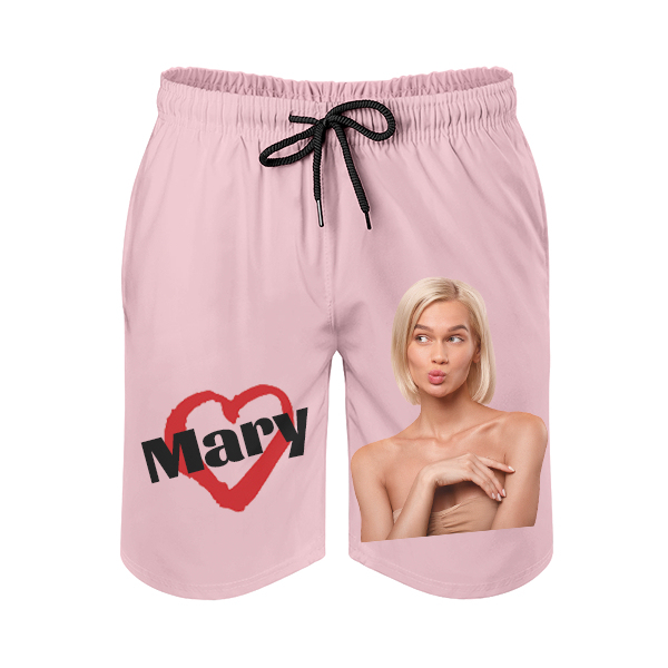 Custom Heart Mens‘ Shorts Personalized Photo Name Hawaiian Beach Shorts Gift For Him For Husband-mekesllser-Swimwear,Mekesllser,Red Heart,Summer Sale,Swimwear For Men,For Men,Hawaiian Shorts