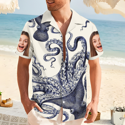 Custom Octopus Shirt With Face Holiday Beach Shirt Japanese Art  Hawaiian Shirt Holiday Gift For Men, For Husband-mekesllser-Swimwear,Mekesllser,Summer Sale,Swimwear For Men,For Men,Japanese Art,Hawaiian Shirt,Men's Hawaiian Shirt