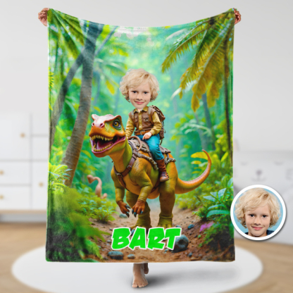 Custom Dinosaur Blankets Personalized Boy Riding Dinosaur Blanket Gift For Boys-mekesllser-dinosaur blanket,Mekesllser,For Kids,IP,Home&Living,Blanket,For Boys,Dinosaur,Kid's Animal Theme,Blanket for Boys,Autumn Sale,Children's Daily Style