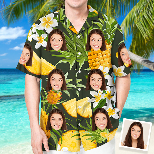 Custom Hawaiian Fruit Shirt With Personalized Face Holiday Pineapple Beach Shirt  Holiday Gift For Men, For Husband-mekesllser-Swimwear,Mekesllser,Summer Sale,Swimwear For Men,For Men,Hawaiian,Hawaiian Shirt,Men's Hawaiian Shirt