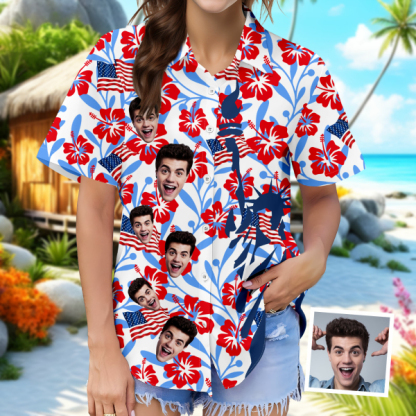Custom Hawaiian Hibiscus Women's Hawaiian Shirt With Face American Flag Hawaiian Personalized Gifts For Her-mekesllser-Swimwear For Women,For Women,Swimwear,Mekesllser,American Flag,Summer Sale,Hawaiian,Hawaiian Shirt,Women's Hawaiian Shirt