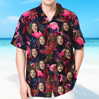 Custom Hawaiian Flamingo Shirt With Face Pink Flower Holiday Beach Shirt Hawaiian Beach Shirt Holiday Gift For Men-mekesllser-Swimwear,Mekesllser,Summer Sale,Swimwear For Men,For Men,Hawaiian,Hawaiian Shirt,Men's Hawaiian Shirt