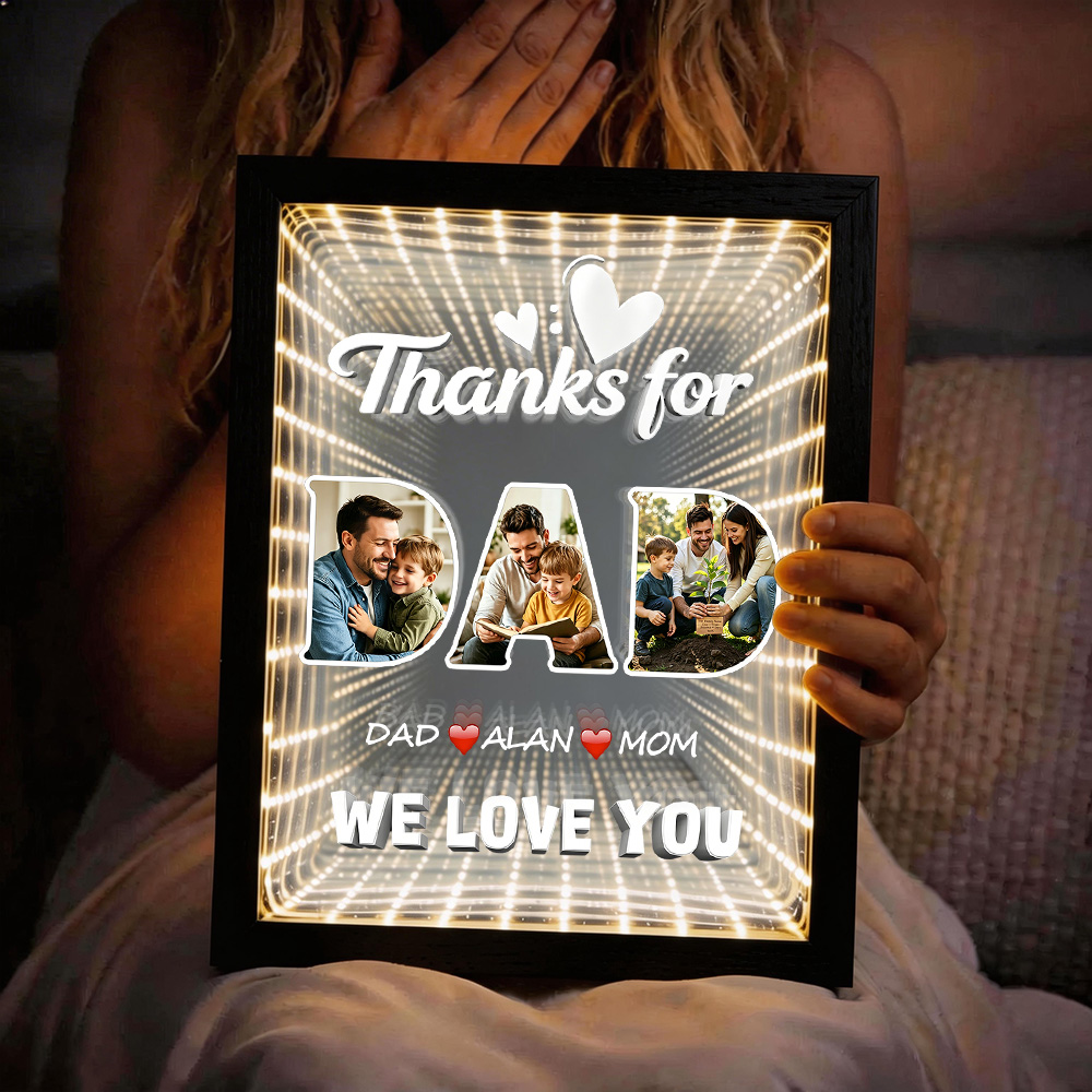 Custom Picture Infinity Light Box For Dad – Father's Day Or Birthday Gift Idea, Personalized Present Designed To Show Love For Dad