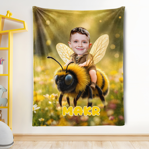 Custom Animal Blankets Personalized Boy Riding Bee Blanket Gift For Boys-mekesllser-Mekesllser,For Kids,IP,Home&Living,Blanket,For Boys,Kid's Animal Theme,Blanket for Boys,Autumn Sale,Children's Daily Style