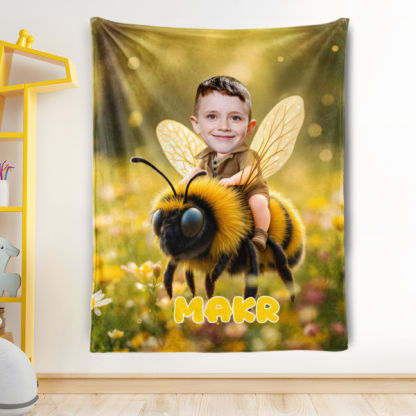 Custom Animal Blankets Personalized Boy Riding Bee Blanket Gift For Boys-mekesllser-Mekesllser,For Kids,IP,Home&Living,Blanket,For Boys,Kid's Animal Theme,Blanket for Boys,Autumn Sale,Children's Daily Style