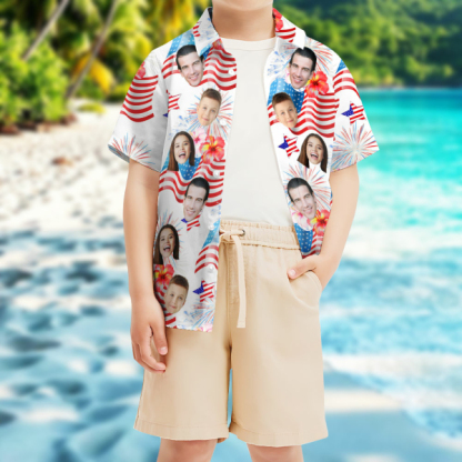 Custom American Flag Hawaiian Short Sleeve Shirt Face Independence Day Teenage Hawaiian Shirt Beach Holiday Gift For Kids-mekesllser-Swimwear,Mekesllser,American Flag,Summer Sale,Hawaiian,Hawaiian Shirt,For Kids,Swimwear For Kids,Kid's Hawaiian Shirt,For Boys,For Girls