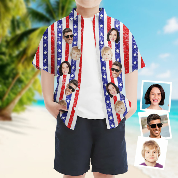 Custom Independence Day Short Sleeve Shirt Face Teenage Hawaiian Shirt American Flag Straps Beach Holiday Gift For Kids-mekesllser-Swimwear,Mekesllser,American Flag,Summer Sale,Hawaiian Shirt,For Kids,Swimwear For Kids,Kid's Hawaiian Shirt,For Boys,For Girls