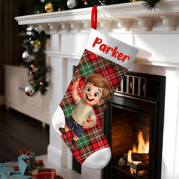 Personalized Christmas Stocking With Face And Name - Custom Family Gift For Family ，husband, Wife, Kid-mekesllser-Mekesllser,Christmas,Home Decor,AI,Christmas Stockings