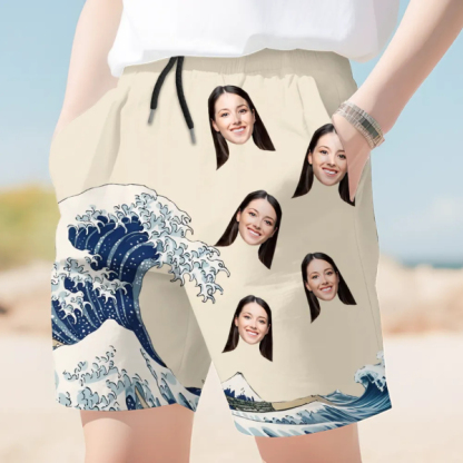 Custom Great Wave Men’s Beach Shorts Personalized Photo  Hawaiian Japanese Art Sports Shorts Gift For Him For Husband-mekesllser-Swimwear,Mekesllser,Summer Sale,Beach Shorts,Swimwear For Men,For Men,Japanese Art