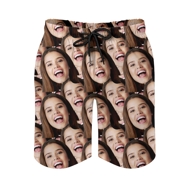 Custom Hawaiian Mens‘ Shorts Personalized Photo Flower Hawaiian Sports Beach Shorts Gift For Him For Husband-mekesllser-Swimwear,Mekesllser,Summer Sale,Swimwear For Men,Hawaiian Shorts,Funny Face