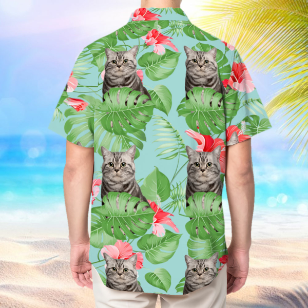 Custom Cat Face Men's Pet Face Flower Hawaiian Shirt Beach Shirt Holiday Gift For Men, For Pet Lover-mekesllser-Swimwear,Mekesllser,Summer Sale,Swimwear For Men,For Men,Hawaiian,Hawaiian Shirt,Men's Hawaiian Shirt,For Pet Lovers