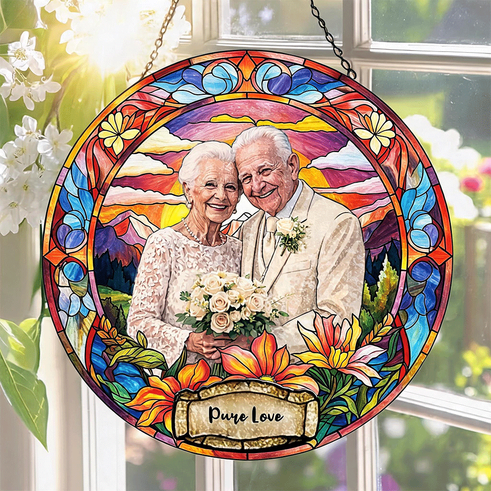 Custom Window Hanging Suncatcher, Elegant Personalized Window Stained Glass Home Decor Piece, Memorable Personalized Gift For Couples Wedding Couple Family Gift
