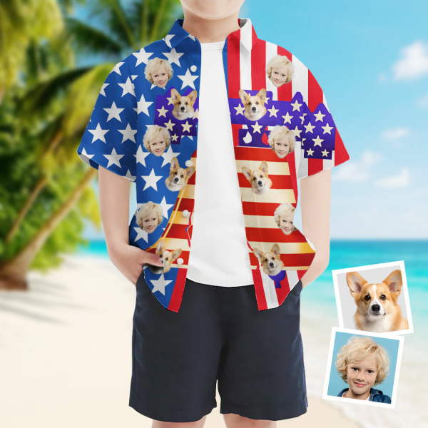 Custom Independence Day Short Sleeve Shirt Face Teenage Hawaiian Shirt American Flag Beach Holiday Gift For Kids-mekesllser-Swimwear,Mekesllser,American Flag,Summer Sale,Hawaiian Shirt,For Kids,Swimwear For Kids,Kid's Hawaiian Shirt,For Pet Lovers,For Boys,For Girls
