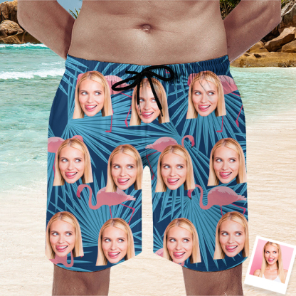 Custom Hawaiian Mens‘ Shorts Personalized Photo Hawaiian Dark Blue Sports Beach Shorts Gift For Him For Husband-mekesllser-Swimwear,Mekesllser,Summer Sale,Swimwear For Men,For Men,Hawaiian,Hawaiian Shorts