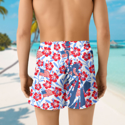 Custom American Flag Flower Men’s Beach Shorts Personalized Photo Independence Day Sports Shorts Gift For Him For Husband-mekesllser-Swimwear,Mekesllser,American Flag,Summer Sale,Beach Shorts,Swimwear For Men,For Men,Hawaiian,Independence Day