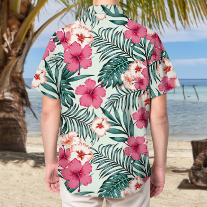 Custom Hawaiian Hibiscus Shirt With Personalized Face Holiday Flower Beach Shirt  Holiday Gift For Men, For Husband-mekesllser-Swimwear,Mekesllser,Summer Sale,Swimwear For Men,For Men,Hawaiian,Hawaiian Shirt,Men's Hawaiian Shirt