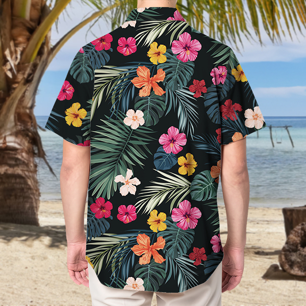 Custom Hawaiian Hibiscus Shirt With Personalized Face Holiday Flower Beach Shirt  Holiday Gift For Men, For Husband-mekesllser-Swimwear,Mekesllser,Summer Sale,Swimwear For Men,For Men,Hawaiian,Hawaiian Shirt,Men's Hawaiian Shirt