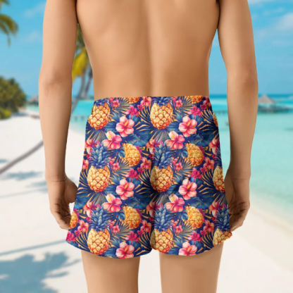 Custom Pineapple Mens Beach Shorts Personalized Photo Hawaiian Hibiscus Flower Sports Shorts Gift For Him For Husband-mekesllser-Swimwear,Mekesllser,Summer Sale,Beach Shorts,Swimwear For Men,For Men,Hawaiian