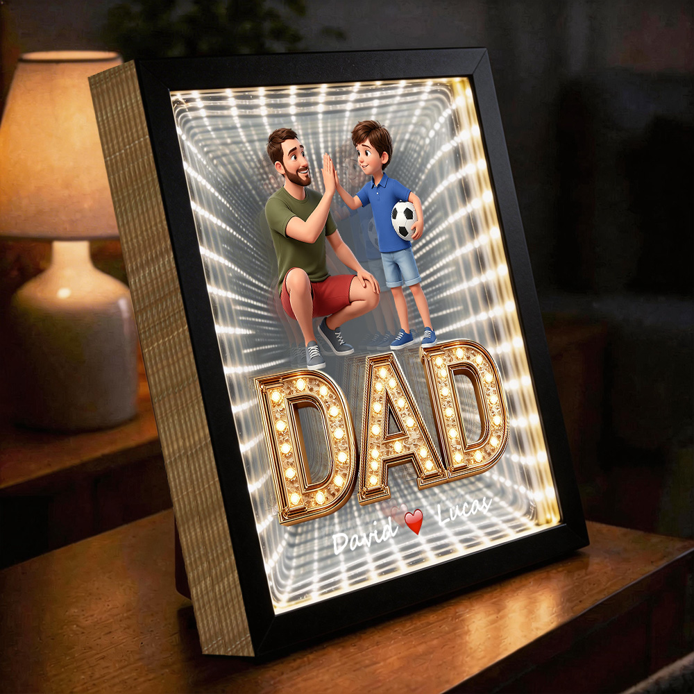 Custom Photo Infinity Mirror Light Box – Father's Day & Birthday Gift For Dad, Personalized Present That Shows Your Love For Him