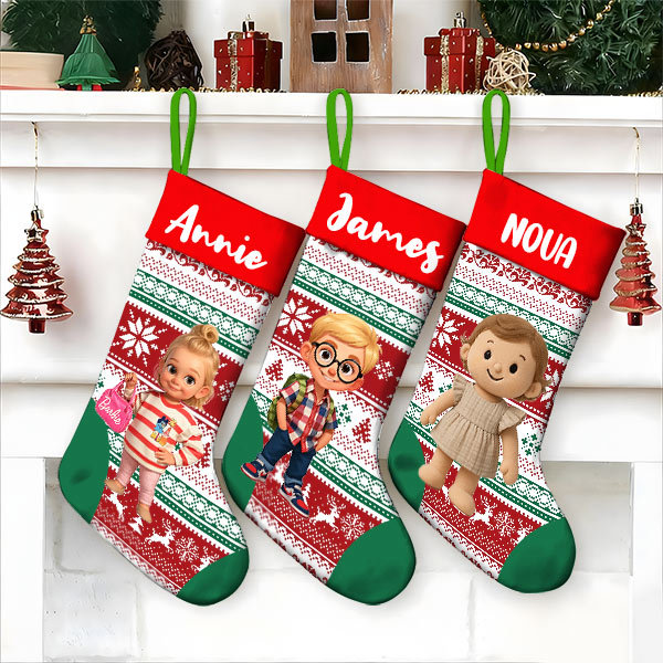 Personalized Christmas Stocking With Face And Name - Custom Family Gift For Family ，husband, Wife, Kid-mekesllser-Mekesllser,Christmas,Home Decor,AI,Christmas Stockings
