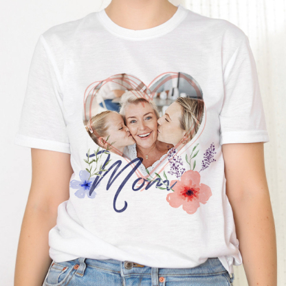Custm Mothers‘ Day Short Sleeve T-shirt Personalized Photo Moms' Day T-shirt Gift For Mom For Grandma-mekesllser-Mekesllser,T-shirts,Mother's Day,For Grandparents