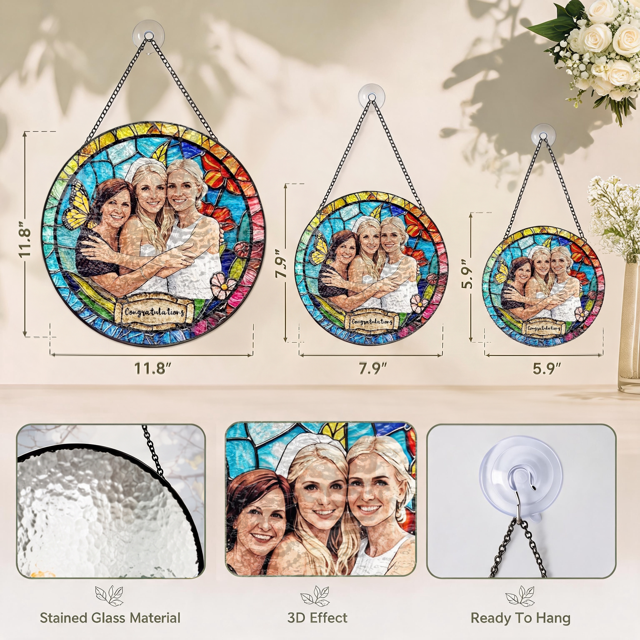 Custom Window Hanging Suncatcher, Handcrafted Personalized Window Stained Glass Decor, Romantic Personalized Gift For Couples Valentine Gifts For Wife Husband
