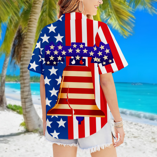 Custom Liberty Bell Women's Hawaiian Shirt With Face American Flag Hawaiian Personalized Gifts For Her-mekesllser-Swimwear For Women,For Women,Swimwear,Mekesllser,American Flag,Summer Sale,Hawaiian Shirt,Women's Hawaiian Shirt