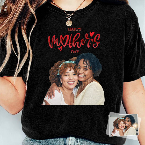 Custm Mothers‘ Day Round Neck Short Sleeve T-shirt Personalized Photo Moms' Day T-shirt Gift For Mom For Grandma-mekesllser-Mekesllser,T-shirts,Mother's Day,For Grandparents