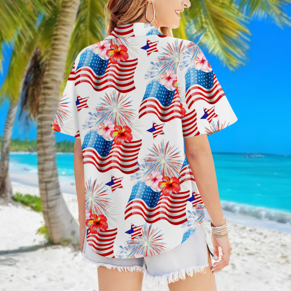 Custom Hawaiian Flower Women's Hawaiian Shirt With Face American Flag Hawaiian Personalized Gifts For Her-mekesllser-Swimwear For Women,For Women,Swimwear,Mekesllser,American Flag,Summer Sale,Hawaiian,Hawaiian Shirt,Women's Hawaiian Shirt