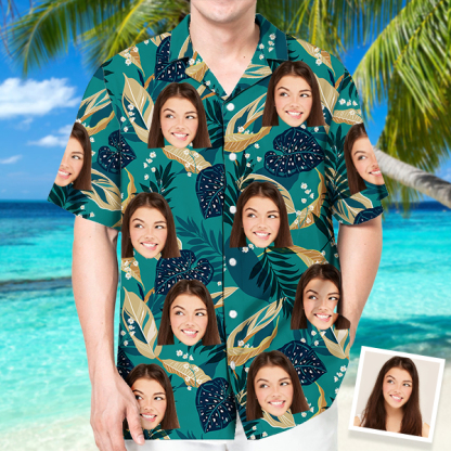 Custom Hawaiian Shirt With Personalized Face Holiday Flower Beach Shirt  Holiday Gift For Men, For Husband-mekesllser-Swimwear,Mekesllser,Summer Sale,Swimwear For Men,For Men,Hawaiian,Hawaiian Shirt,Men's Hawaiian Shirt