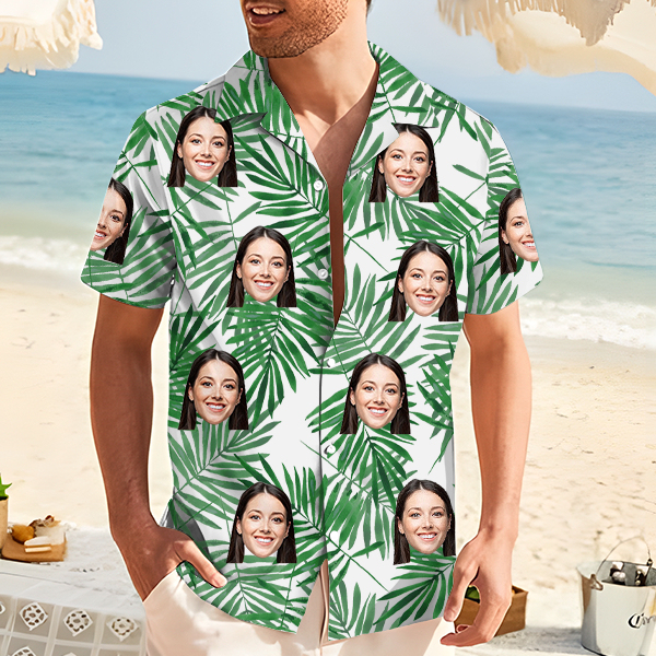 Custom Hawaiian Shirt With Personalized Face Holiday Beach Shirt  Holiday Gift For Men, For Husband-mekesllser-Swimwear,Mekesllser,Summer Sale,Swimwear For Men,For Men,Hawaiian,Hawaiian Shirt,Men's Hawaiian Shirt
