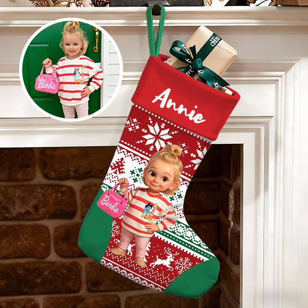 Personalized Christmas Stocking With Face And Name - Custom Family Gift For Family, For Couples, For Kids-mekesllser-Mekesllser,Christmas,Home Decor,AI,Christmas Stockings