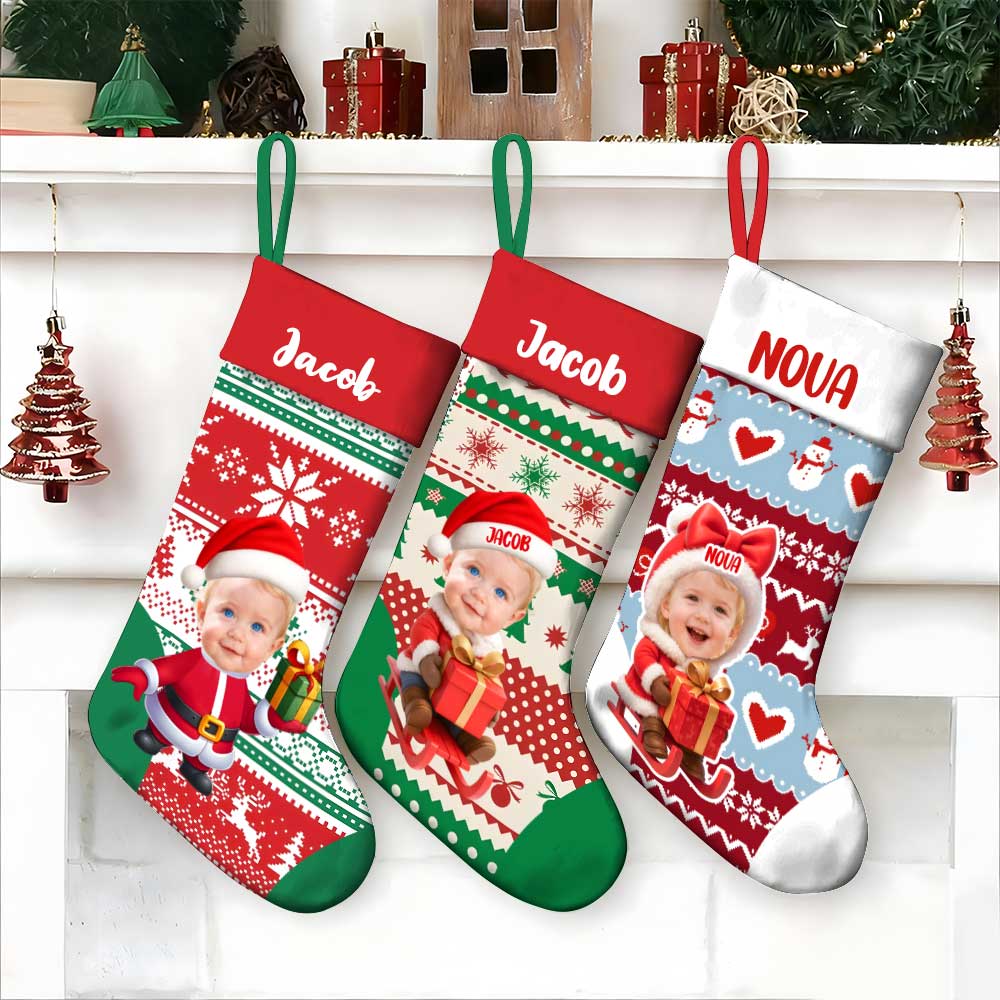 Personalized Christmas Stocking With Face And Name - Custom Family Gift For Husband, Wife, Kids-mekesllser-Mekesllser,Christmas,Home Decor,Christmas Stockings