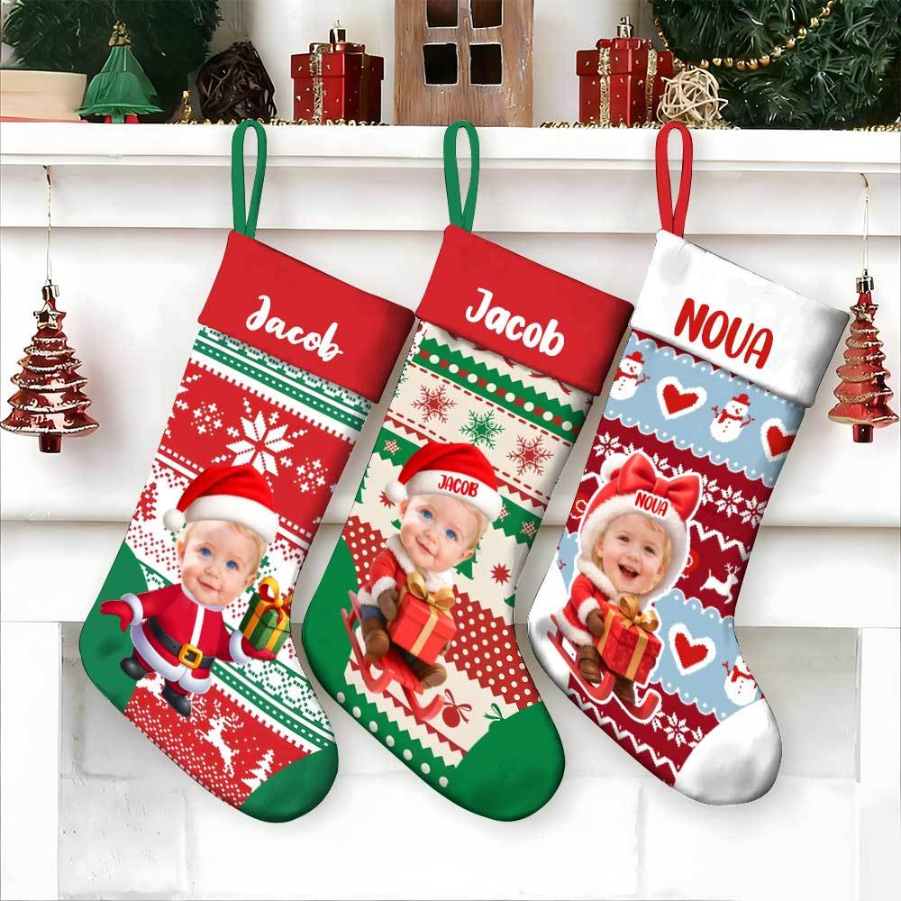 Personalized Christmas Stocking With Face And Name - Custom Family Gift For Husband, Wife, Kids-mekesllser-Mekesllser,Christmas,Home Decor,Christmas Stockings