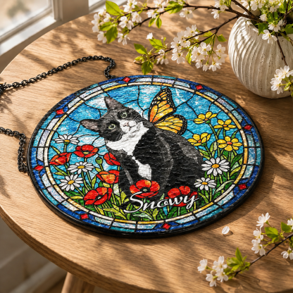 Custom Window Hanging Suncatcher – Personalized Stained Glass Window Decor For Home, A Thoughtful Gift For Pet Lover Featuring Your Photo, For Cat Lover