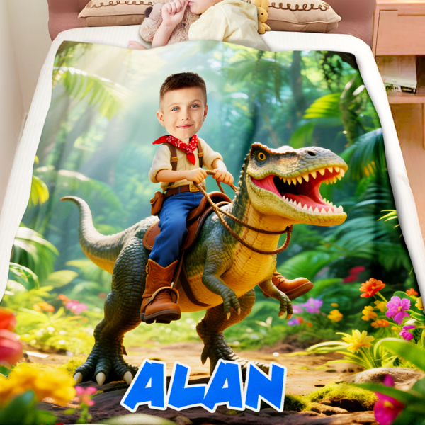 Custom Dinosaur Blankets Personalized Boy Riding Dinosaur Blanket Gift For Boys-mekesllser-dinosaur blanket,Mekesllser,For Kids,IP,Home&Living,Blanket,For Boys,Dinosaur,Kid's Animal Theme,Blanket for Boys,Autumn Sale,Children's Daily Style