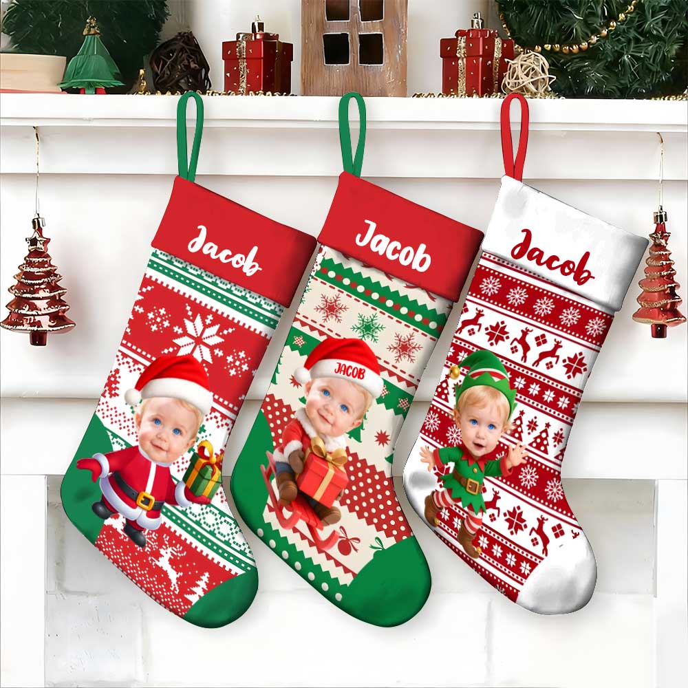 Personalized Christmas Stocking With Face And Name - Custom Family Gift For Family, For Couples, For Kids-mekesllser-Mekesllser,Christmas,Home Decor,AI,Christmas Stockings