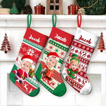 Personalized Christmas Stocking With Face And Name - Custom Family Gift For Family, For Couples, For Kids-mekesllser-Mekesllser,Christmas,Home Decor,AI,Christmas Stockings