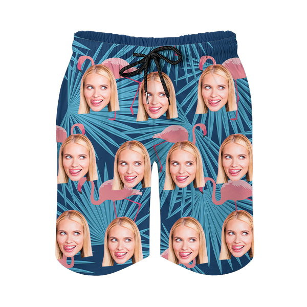 Custom Hawaiian Mens‘ Shorts Personalized Photo Hawaiian Dark Blue Sports Beach Shorts Gift For Him For Husband-mekesllser-Swimwear,Mekesllser,Summer Sale,Swimwear For Men,For Men,Hawaiian,Hawaiian Shorts