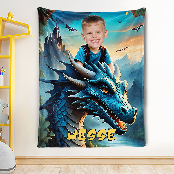 Custom Ridding Dragons Blankets Personalized Boy Flying Sky Blanket Gift For Boys-mekesllser-Mekesllser,For Kids,IP,Home&Living,Blanket,For Boys,Dinosaur,Kid's Animal Theme,Blanket for Boys,Autumn Sale,Children's Daily Style