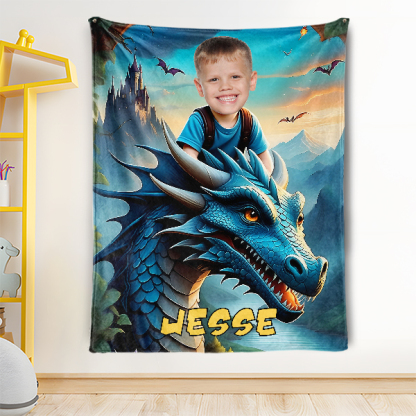 Custom Ridding Dragons Blankets Personalized Boy Flying Sky Blanket Gift For Boys-mekesllser-Mekesllser,For Kids,IP,Home&Living,Blanket,For Boys,Dinosaur,Kid's Animal Theme,Blanket for Boys,Autumn Sale,Children's Daily Style