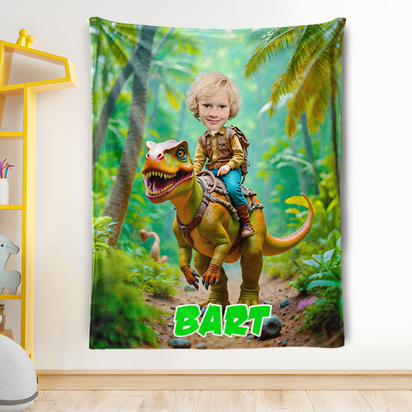Custom Dinosaur Blankets Personalized Boy Riding Dinosaur Blanket Gift For Boys-mekesllser-dinosaur blanket,Mekesllser,For Kids,IP,Home&Living,Blanket,For Boys,Dinosaur,Kid's Animal Theme,Blanket for Boys,Autumn Sale,Children's Daily Style
