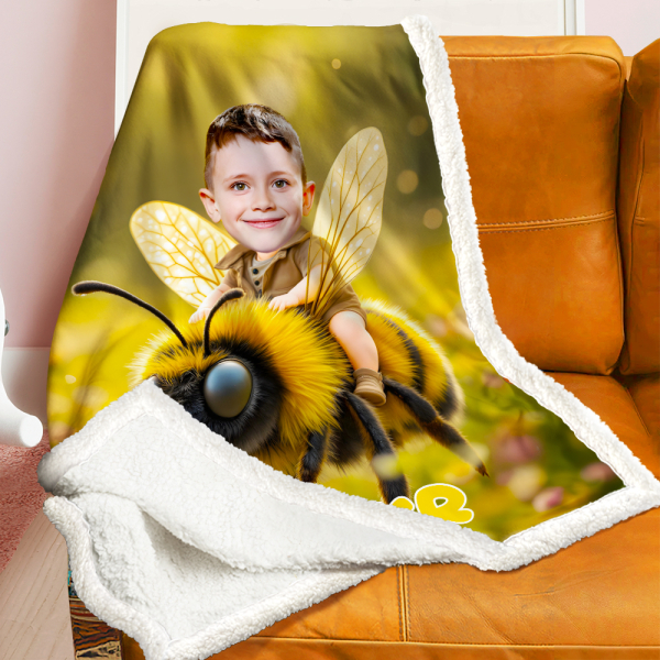 Custom Animal Blankets Personalized Boy Riding Bee Blanket Gift For Boys-mekesllser-Mekesllser,For Kids,IP,Home&Living,Blanket,For Boys,Kid's Animal Theme,Blanket for Boys,Autumn Sale,Children's Daily Style