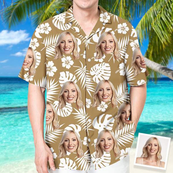 Custom Hawaiian Shirt With Personalized Face Holiday Hibiscus Flower Beach Shirt  Holiday Gift For Men, For Husband-mekesllser-Swimwear,Mekesllser,Summer Sale,Swimwear For Men,For Men,Hawaiian,Hawaiian Shirt,Men's Hawaiian Shirt