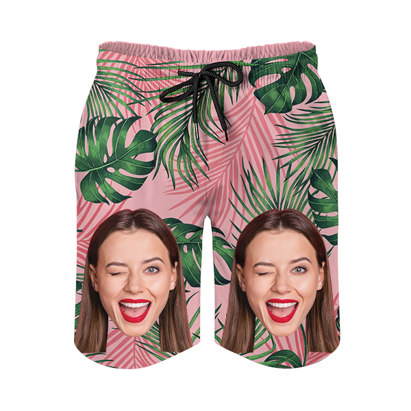 Custom Hawaiian Mens‘ Shorts Personalized Photo Hawaiian Green Plant Sports Beach Shorts Gift For Him For Husband-mekesllser-Swimwear,Mekesllser,Summer Sale,Swimwear For Men,For Men,Hawaiian,Hawaiian Shorts