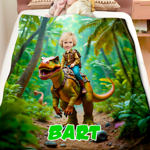 Custom Dinosaur Blankets Personalized Boy Riding Dinosaur Blanket Gift For Boys-mekesllser-dinosaur blanket,Mekesllser,For Kids,IP,Home&Living,Blanket,For Boys,Dinosaur,Kid's Animal Theme,Blanket for Boys,Autumn Sale,Children's Daily Style